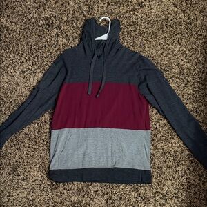 Men's Colorblock Hooded Pullover - Maroon, Charcoal & Gray